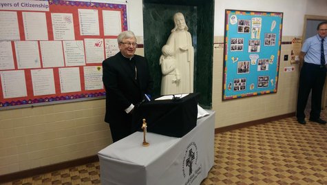 Bishop David Ricken from the Catholic Diocese of Green Bay announces the Catholic classical curriculum transition at Kaukauna Catholic School System on May 16, 2014. (Photo: Copyright Midwest Communications, Inc.) Bishop David Ricken from the Catholic Diocese of Green Bay announces the Catholic classical curriculum transition at Kaukauna Catholic School System on May 16, 2014. (Photo: Copyright Midwest Communications, Inc.)
