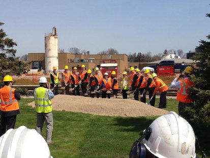 State, local and Alliant Energy officials gather to break ground at the Edgewater Power Plant for a new air quality unit. State, local and Alliant Energy officials gather to break ground at the Edgewater Power Plant for a new air quality unit.