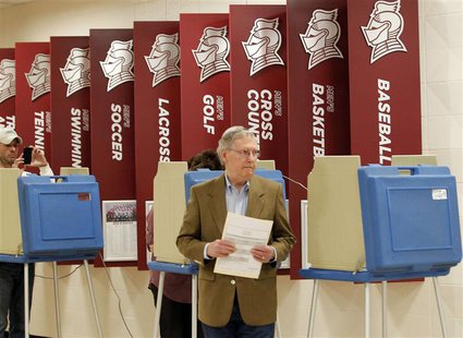U.S. Senate Republican Leader Sen. Mitch McConnell (R-KY) and his wife Elaine Chao cast their ballots during Kentucky's primary elections at U.S. Senate Republican Leader Sen. Mitch McConnell (R-KY) and his wife Elaine Chao cast their ballots during Kentucky's primary elections at