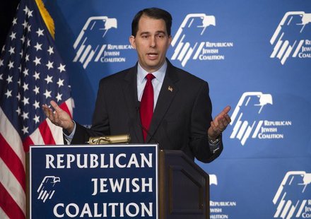 Wisconsin Governor Scott Walker speaks during the Republican Jewish Coalition Spring Leadership Meeting at the Venetian Resort in Las Vegas, Wisconsin Governor Scott Walker speaks during the Republican Jewish Coalition Spring Leadership Meeting at the Venetian Resort in Las Vegas,