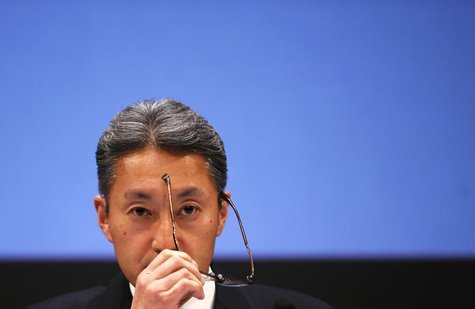 Sony Corp President and Chief Executive Officer Kazuo Hirai takes off his glasses during a news conference at the company's headquarters in Sony Corp President and Chief Executive Officer Kazuo Hirai takes off his glasses during a news conference at the company's headquarters in