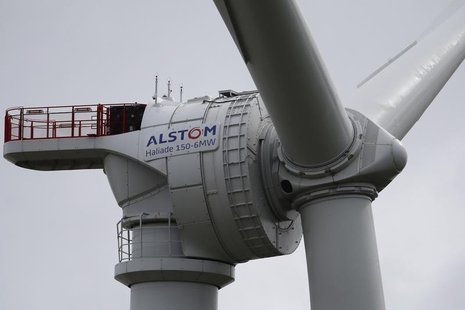 View of a Haliade 150 offshore wind turbine at Alstom's offshore wind site in Le Carnet, on the Loire Estuary, near Saint Nazaire, western F View of a Haliade 150 offshore wind turbine at Alstom's offshore wind site in Le Carnet, on the Loire Estuary, near Saint Nazaire, western F
