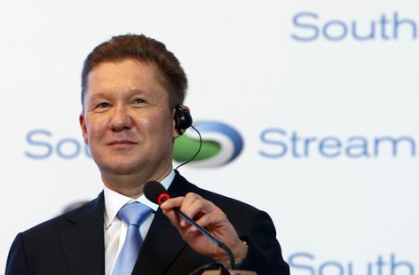 Gazprom Chief Executive Alexei Miller speaks during a ceremony to mark the start of construction on the Serbian leg of Gazprom's South Strea Gazprom Chief Executive Alexei Miller speaks during a ceremony to mark the start of construction on the Serbian leg of Gazprom's South Strea