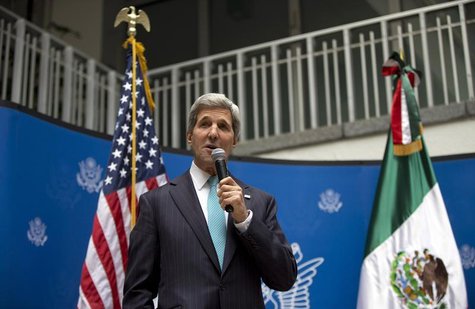 U.S. Secretary of State John Kerry speaks to U.S. embassy employees during a reception in Mexico City May 21, 2014. REUTERS/Carolyn Kaster/P U.S. Secretary of State John Kerry speaks to U.S. embassy employees during a reception in Mexico City May 21, 2014. REUTERS/Carolyn Kaster/P