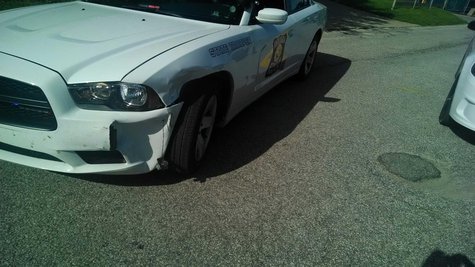 ISP Cruiser damaged in chase ISP Cruiser damaged in chase
