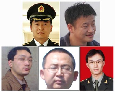 A combination photo shows five Chinese military officers who the U.S. has accused of cyber espionage. Top row: Sun Kailiang (L), Huang Zheny A combination photo shows five Chinese military officers who the U.S. has accused of cyber espionage. Top row: Sun Kailiang (L), Huang Zheny