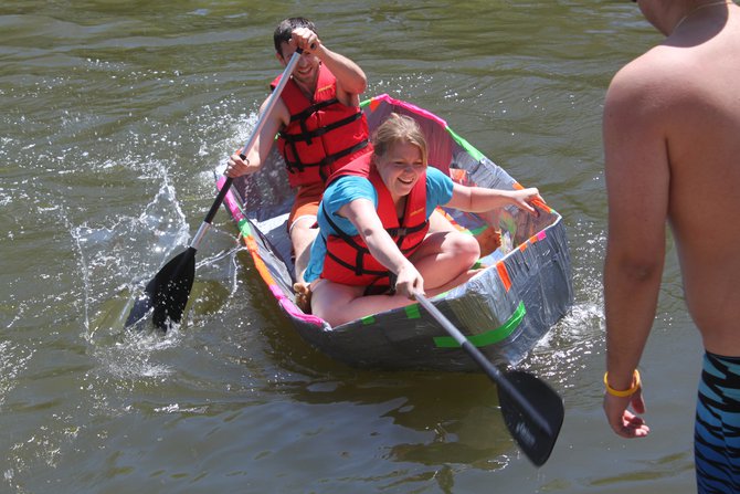 Murphy, Katie & Nick hosted the Redneck Regatta cardboard boat race at Celebrate De Pere 2014