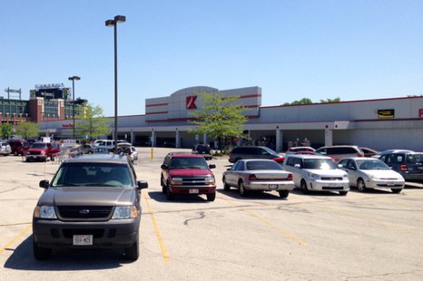 The Kmart store in Ashwaubenon, with Lambeau Field in the background, is seen May 30, 2014. (Photo from: FOX 11) The Kmart store in Ashwaubenon, with Lambeau Field in the background, is seen May 30, 2014. (Photo from: FOX 11)