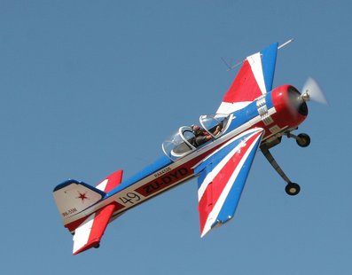 The Yakovlev Yak-55 is a single seat aerobatic aircraft. Pilots flying the Yak-55 have won several world aerobatic championships. Photo: Wikimedia Commons The Yakovlev Yak-55 is a single seat aerobatic aircraft. Pilots flying the Yak-55 have won several world aerobatic championships. Photo: Wikimedia Commons