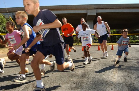 Some children running. Some children running.