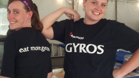 A couple of Greekfest volunteers have a message. A couple of Greekfest volunteers have a message.