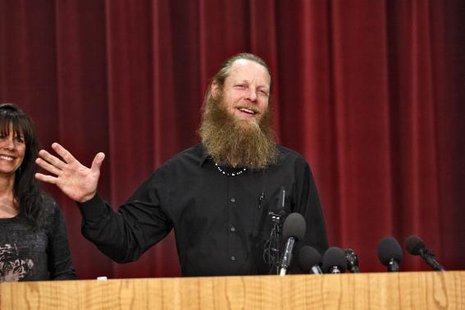 Bob Bergdahl, father of U.S. Army Sergeant Bowe Bergdahl, speaks during a news conference as his wife Jani looks on at the Idaho National Guard headquarters in Boise, Idaho June 1, 2014.
CREDIT: REUTERS/BRIAN LOSNESS Bob Bergdahl, father of U.S. Army Sergeant Bowe Bergdahl, speaks during a news conference as his wife Jani looks on at the Idaho National Guard headquarters in Boise, Idaho June 1, 2014.
CREDIT: REUTERS/BRIAN LOSNESS