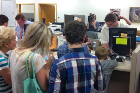 Same-sex couples apply for marriage licenses at the Brown County Clerk's Office in Green Bay, June 9, 2014. (Photo from: FOX 11). Same-sex couples apply for marriage licenses at the Brown County Clerk's Office in Green Bay, June 9, 2014. (Photo from: FOX 11).