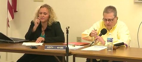 Clintonville City Administrator Lisa Kotter (left) and Mayor Judith Magee during a city council meeting on June 10, 2014. (Photo from: FOX 11/YouTube). Clintonville City Administrator Lisa Kotter (left) and Mayor Judith Magee during a city council meeting on June 10, 2014. (Photo from: FOX 11/YouTube).