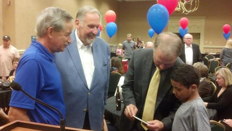 Mayor Walaker, Commissioner Mahoney checking election returns Mayor Walaker, Commissioner Mahoney checking election returns