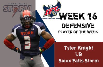 Storm LB Tyler Knight. Graphic Courtesy: IFL Storm LB Tyler Knight. Graphic Courtesy: IFL