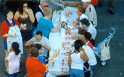 Breakfast table moved to Van Buren Street this year. Breakfast table moved to Van Buren Street this year.