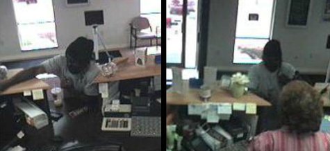 Two bank surveillance camera photos of the robbery in progress. Do you recognize this man? Two bank surveillance camera photos of the robbery in progress. Do you recognize this man?