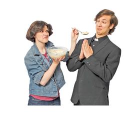 Evan Hay and Chris Taylor portray siblings Maddie and Thomas in PRT’s production of “Making God Laugh.” The show explores family relationships through 30 years of holidays, completing with laughter, bickering and, of course, “beloved” family recipes. (SDSU.edu) Evan Hay and Chris Taylor portray siblings Maddie and Thomas in PRT’s production of “Making God Laugh.” The show explores family relationships through 30 years of holidays, completing with laughter, bickering and, of course, “beloved” family recipes. (SDSU.edu)