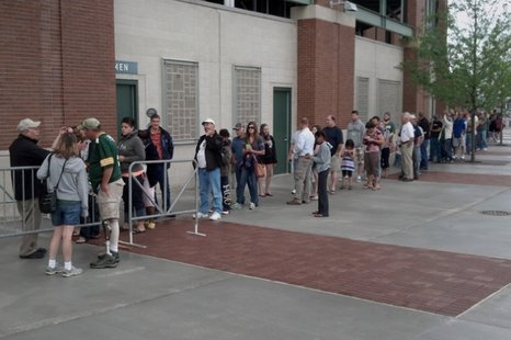 Fans line up at Lambeau Field June 23, 2014, to buy tickets for Packers Family Night, presented by Bellin Health. (Photo from: FOX 11). Fans line up at Lambeau Field June 23, 2014, to buy tickets for Packers Family Night, presented by Bellin Health. (Photo from: FOX 11).