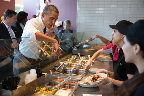 President Barack Obama orders his lunch at a Chipotle Mexican Grill after walking there with several participants attending the White House Summit on Working Families at the nearby Omni Shoreham Hotel in Washington, D.C., June 23, 2014. (Official White House Photo by Pete Souza) President Barack Obama orders his lunch at a Chipotle Mexican Grill after walking there with several participants attending the White House Summit on Working Families at the nearby Omni Shoreham Hotel in Washington, D.C., June 23, 2014. (Official White House Photo by Pete Souza)