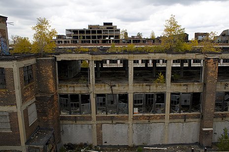 A view of part of the former Packard plant, taken from a rooftop of a neighboring part of the structure. (Photo courtesy of Csmcm by way of Wikimedia Commons.) A view of part of the former Packard plant, taken from a rooftop of a neighboring part of the structure. (Photo courtesy of Csmcm by way of Wikimedia Commons.)