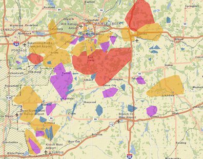 Second wave of stormy weather leaves thousands without power in Kalamazoo- Battle Creek area. (courtesy Consumers Energy Outage Map) Second wave of stormy weather leaves thousands without power in Kalamazoo- Battle Creek area. (courtesy Consumers Energy Outage Map)