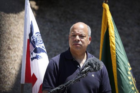 Department of Homeland Security Secretary Jeh Johnson speaks to the media at the Nogales Border Patrol Station in Nogales, Arizona June 25, 2014.
CREDIT: REUTERS/NANCY WIECHEC Department of Homeland Security Secretary Jeh Johnson speaks to the media at the Nogales Border Patrol Station in Nogales, Arizona June 25, 2014.
CREDIT: REUTERS/NANCY WIECHEC
