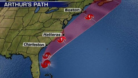 Hurricane Arthur's projected path up the East Coast. Hurricane Arthur's projected path up the East Coast.
