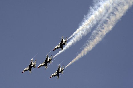 The Thunderbirds in performance. The Thunderbirds in performance.