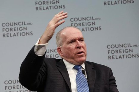Central Intelligence Agency Director John Brennan speaks at a Council on Foreign Relations forum on the ''challenges and opportunities for the American intelligence Community and reflect on his first year as CIA director'' in Washington March 11, 2014.
CREDIT: REUTERS/YURI GRIPAS (UNITED STATES - TAGS: POLITICS CRIME LAW) Central Intelligence Agency Director John Brennan speaks at a Council on Foreign Relations forum on the ''challenges and opportunities for the American intelligence Community and reflect on his first year as CIA director'' in Washington March 11, 2014.
CREDIT: REUTERS/YURI GRIPAS (UNITED STATES - TAGS: POLITICS CRIME LAW)