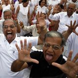 Members of laughter club participate in a laughing exercise in Mumbai May 4, 2008.
CREDIT: REUTERS/PUNIT PARANJPE Members of laughter club participate in a laughing exercise in Mumbai May 4, 2008.
CREDIT: REUTERS/PUNIT PARANJPE