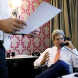 U.S. Secretary of State John Kerry speaks on the phone to Israeli Prime Minister Benjamin Netanyahu about the terms of a ceasefire in Israel's fight against Islamist militants in Gaza, from his hotel suite in Cairo July 25, 2014. REUTERS/Pool U.S. Secretary of State John Kerry speaks on the phone to Israeli Prime Minister Benjamin Netanyahu about the terms of a ceasefire in Israel's fight against Islamist militants in Gaza, from his hotel suite in Cairo July 25, 2014. REUTERS/Pool