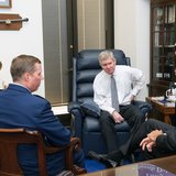 U.S. Senators John Thune and Tim Johnson met with U.S. Secretary of the Air Force Deborah James to discuss the expansion of the Powder River Training Complex. (thune.senate.gov) U.S. Senators John Thune and Tim Johnson met with U.S. Secretary of the Air Force Deborah James to discuss the expansion of the Powder River Training Complex. (thune.senate.gov)