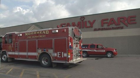 Firefighers respond to a gas leak at Family Fare in Moorhead Minnesota Sunday