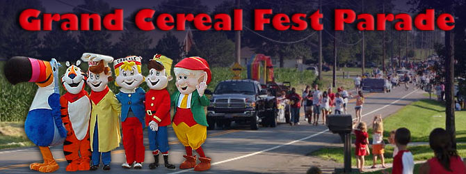 Cereal Fest Parade Cereal Fest Parade image with Tony the Tiger, Toucan Sam and Snap, Crackle and Pop