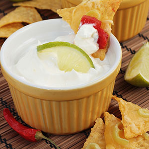 Chipotle Lime Dip topped with a lime wedge
