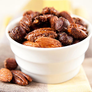 Bowl of spiced nuts.