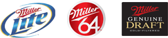 Miller lite, Miller 64, and Miller Genuine Draft