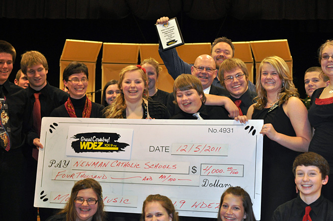 Newman Catholic Music Department with Check from WDEZ