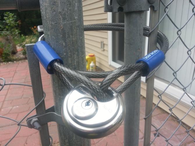 New lock and cable used to lock one of my fence enterances
